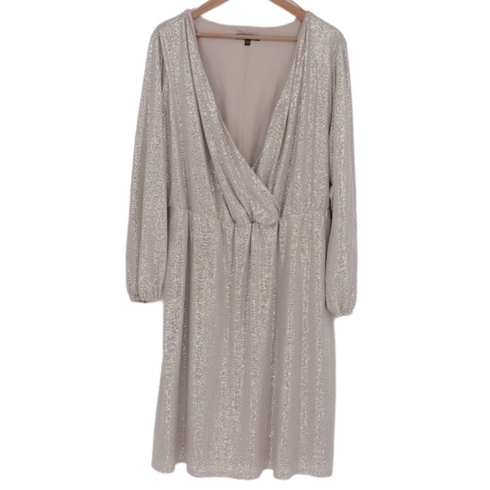 Marina Blouson Sleeve Metallic Dress in Champagne Women’s Size 18W EUC!
